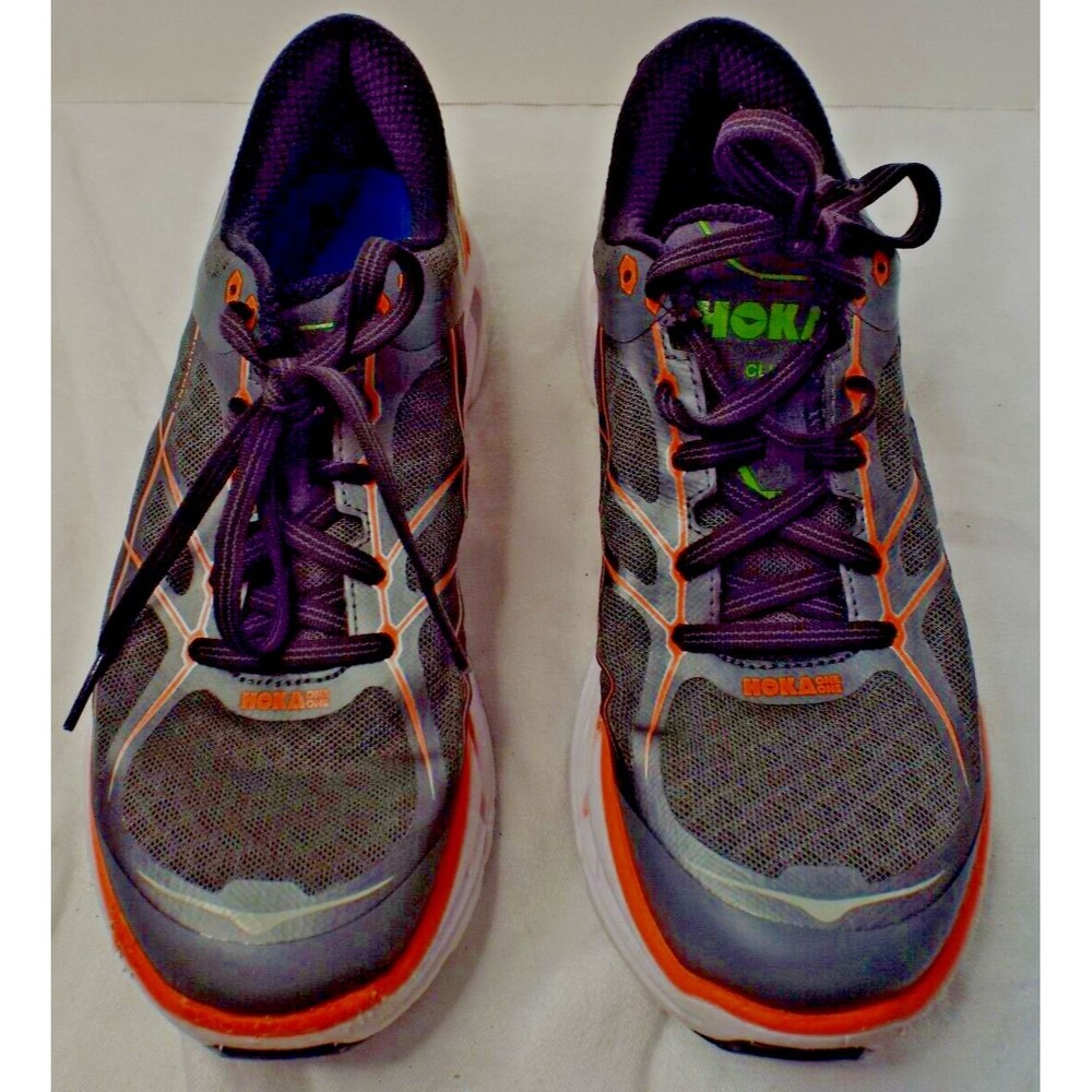 Hoka One One Clifton 2 Gray Orange Women's 9 Men's 7.5 Sneaker Shoe